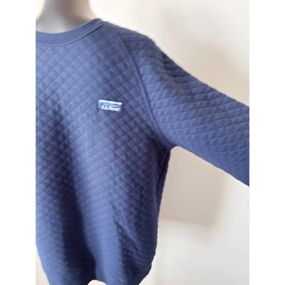 LL Bean Quilted Sweatshirt Mens M Navy Blue Diamond Pullover Traditional Fit